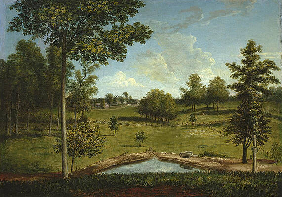 Landscape Looking Toward Sellers Hall from Mill Bank Print by Charles Willson Peale