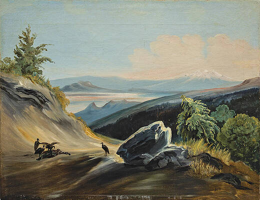 Landscape of a path with the Itztaccihuatl in the distance Print by Johann Moritz Rugendas