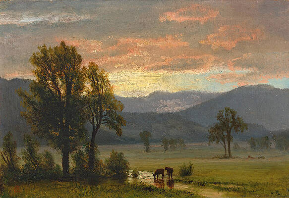 Landscape with Cattle Print by Albert Bierstadt