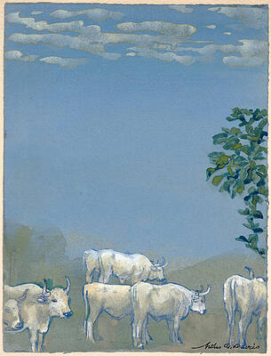 Landscape with Cows Print by Arthur Bowen Davies