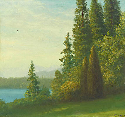 Landscape with Trees and Lake Print by Albert Bierstadt
