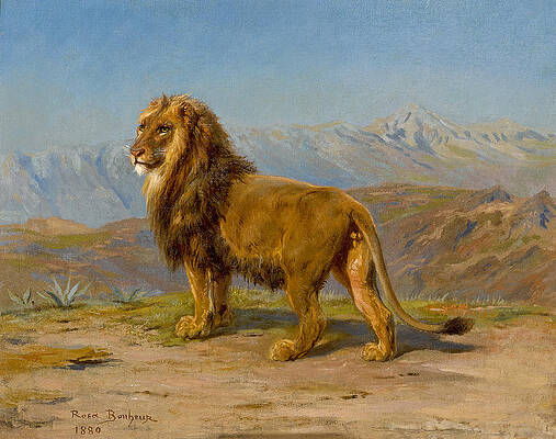 Lion in a Mountainous Landscape Print by Rosa Bonheur