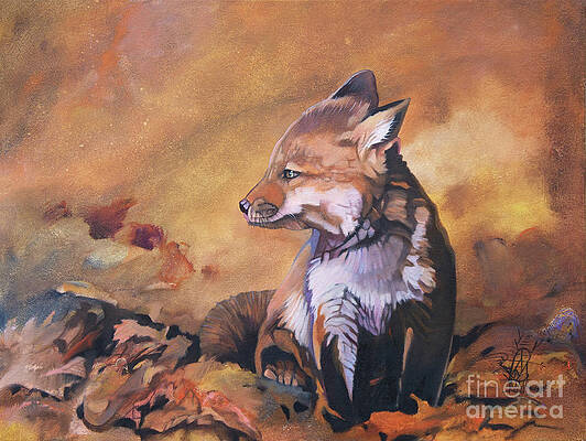 Wall Art - Painting - Little Fox by J W Baker