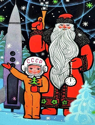 Wall Art - Mixed Media - Little soviet astronaut with Santa by Long Shot