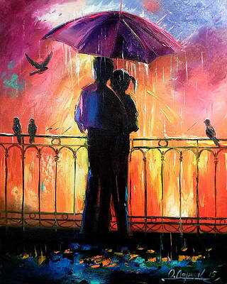 Couple Under Umbrella Paintings Fine Art America