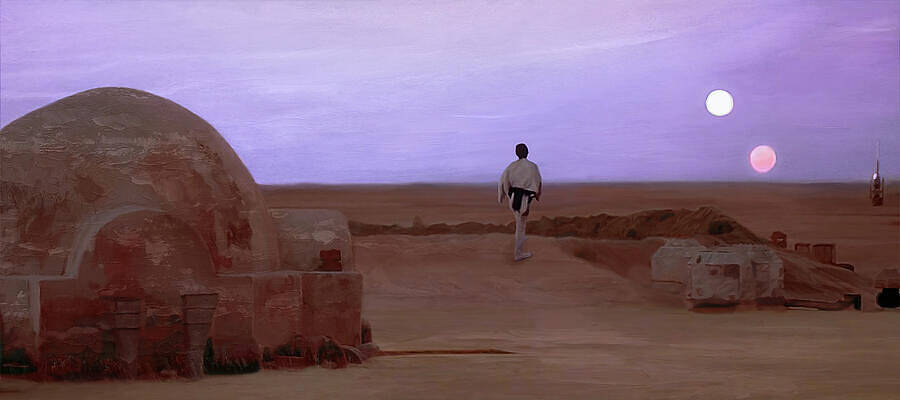 Wall Art - Mixed Media - Luke Skywalker Tatooine Sunset by Mitch Boyce