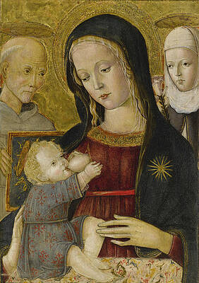 Madonna and Child with Saint Bernardino and Saint Catherine of Siena Print by Pietro di Domenico
