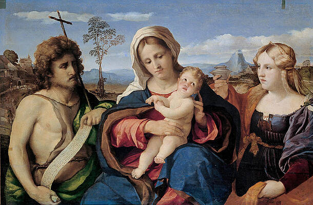 Madonna and Child with Saint John the Baptist and Magdalene Print by Palma Vecchio