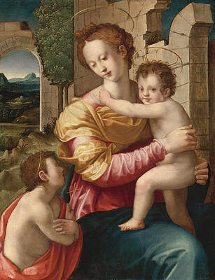 Madonna and Child with Saint John the Baptist Print by Michele Tosini