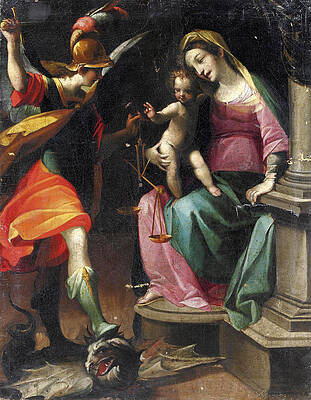 Madonna with Child and Saint George Print by Francesco Rustici