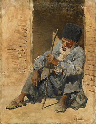 Man Resting in a Doorway. Ispahan Persia Print by Edwin Lord Weeks