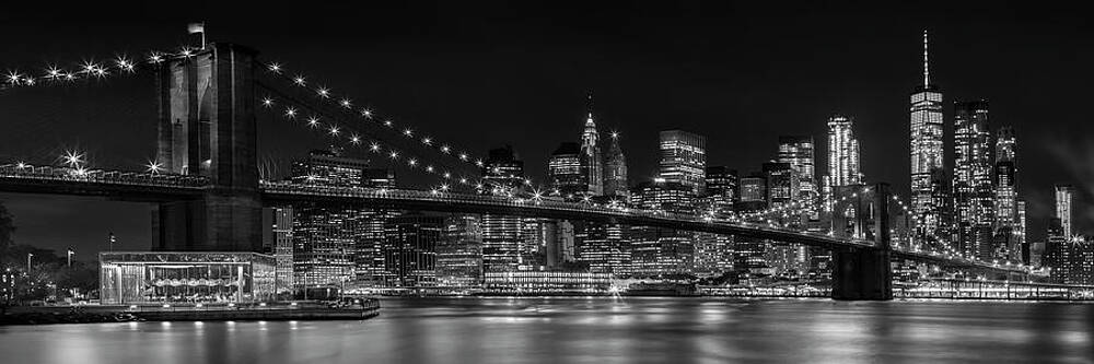 MANHATTAN SKYLINE AND BROOKLYN BRIDGE Nightly Impressions - Panoramic by Melanie Viola MANHATTAN SKYLINE AND BROOKLYN BRIDGE Nightly Impressions - Panoramic by Melanie Viola