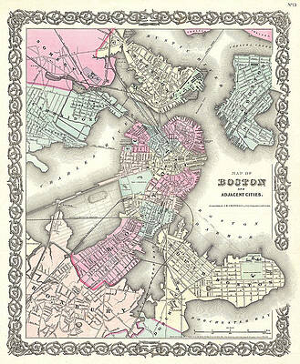 Map of Boston Print by Joseph Hutchins Colton