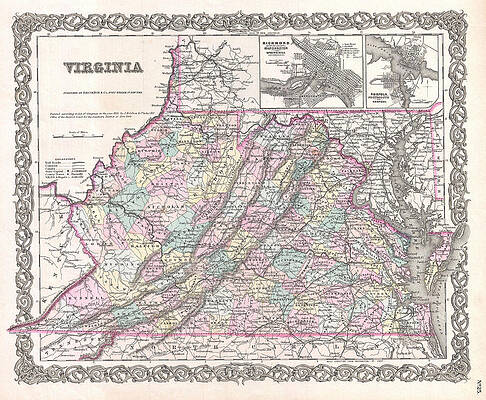Map of Virginia Print by Joseph Hutchins Colton