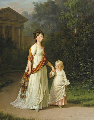 Marie-Sophie-Frederikke Princess of Denmark and her Daughter Princess Caroline Print by Jens Juel