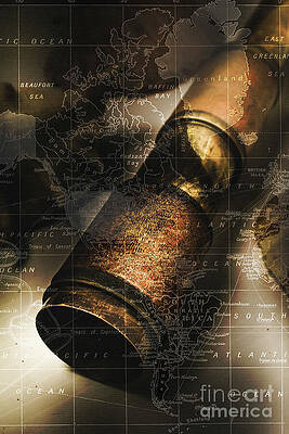 Wall Art - Photograph - Maritime navigation telescope with map overlay by Jorgo Photography