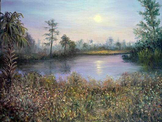 Marsh Wetland Moon Landscape Painting by Amber Palomares Marsh Wetland Moon Landscape Painting by Amber Palomares