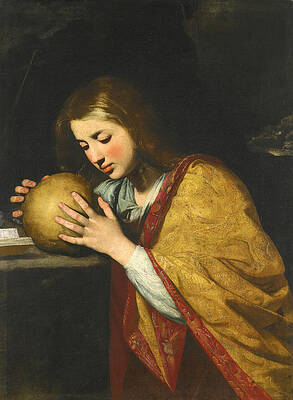 Mary Magdalene in Meditation Print by Attributed to Massimo Stanzione