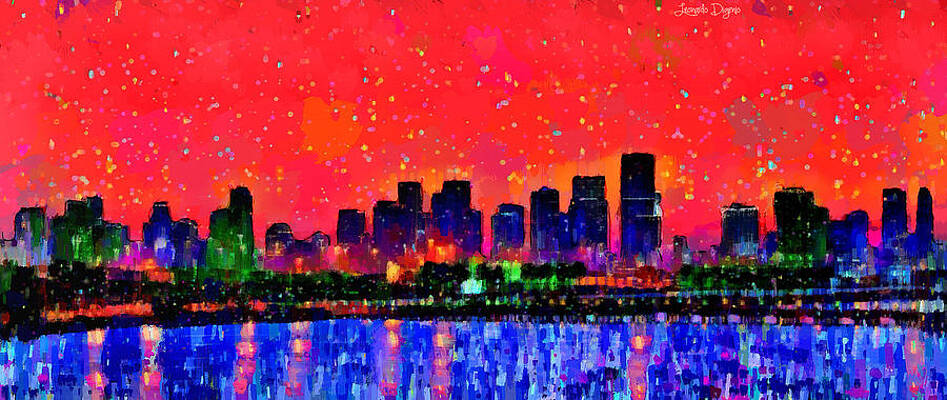 Miami Skyline 10 Pa Painting By Leonardo Digenio