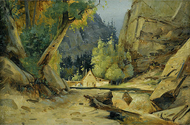 Mill in a valley Print by Carl Blechen
