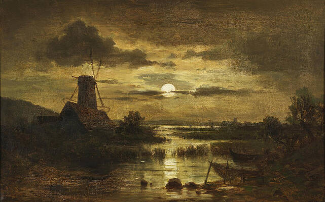 Mill in the Moonlight Print by Adolf Chwala