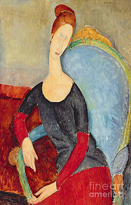 Wall Art - Painting - Mademoiselle Hebuterne in a Blue Chair by Amedeo Modigliani