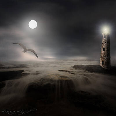 Wall Art - Photograph - Moonlight Lighthouse by Lourry Legarde