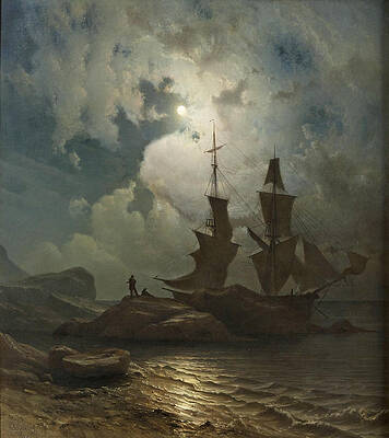 Moonlight on the Coast of Norway Print by Knud Baade