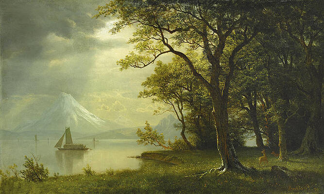 Mount Hood. Columbia River Print by Albert Bierstadt