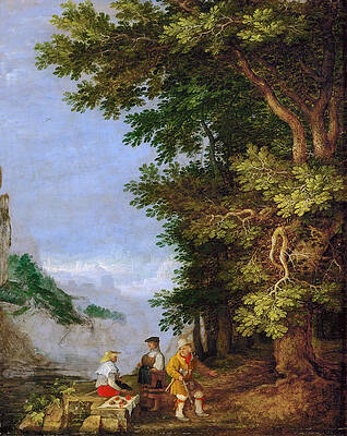Mountain Landscape with Fruit Vendor Print by Roelant Savery