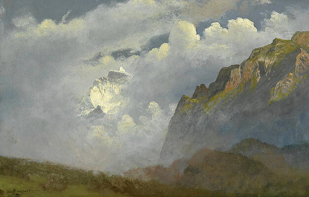 Mountain Peaks in the Clouds Print by Albert Bierstadt
