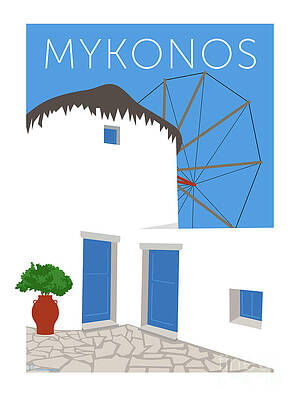 Wall Art - Digital Art - MYKONOS Windmill - Blue by Sam Brennan
