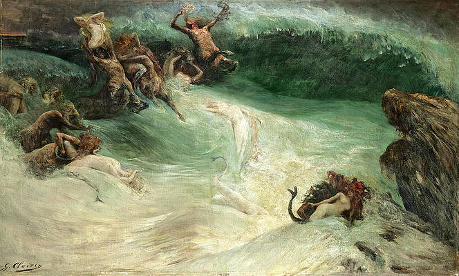 Naiads And Centaurs In The Waves Print by Georges Jules Victor Clairin