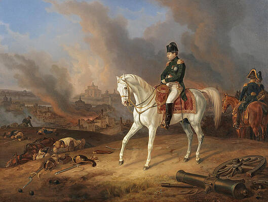Napoleon before the burning City of Smolensk Print by Albrecht Adam