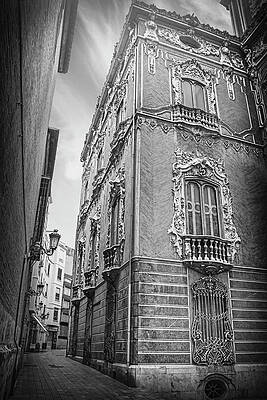 Wall Art - Photograph - Narrow Street Valencia Spain in Black and White  by Carol Japp