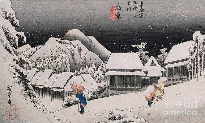 Wall Art - Painting - Night Snow by Hiroshige