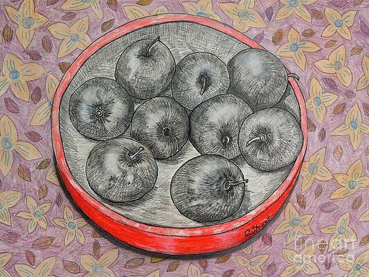 Wall Art - Drawing - Nine Apples by Caroline Street