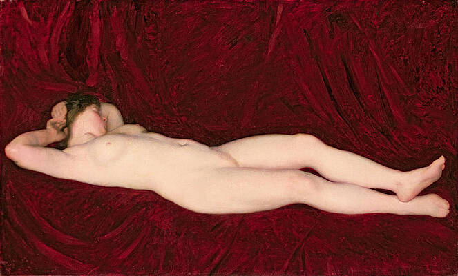 Nude in Red Background Print by Karoly Ferenczy