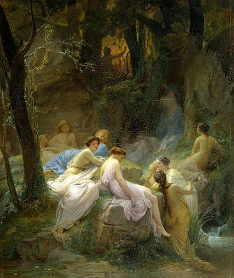 Nymphs Listening To The Songs Of Orpheus Print by Charles Francois Jalabert