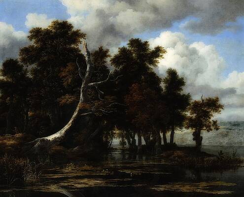 Wall Art - Painting - Oaks At Lake With Water Lillies by Mountain Dreams