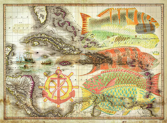 Wall Art - Photograph - Old Nautical Reef Map by Debra and Dave Vanderlaan