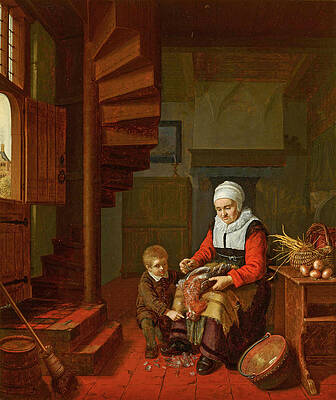 Old Woman Plucking a Cock Print by Abraham de Pape
