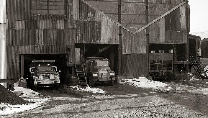 Olyphant PA Coal Breaker Loading Trucks and Gondola Car Winter 1971 by Arthur Miller Olyphant PA Coal Breaker Loading Trucks and Gondola Car Winter 1971 by Arthur Miller