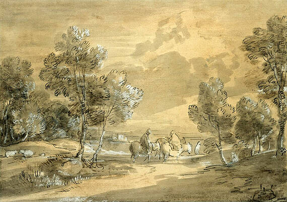 Open Landscape with Travellers on a Road Print by Thomas Gainsborough
