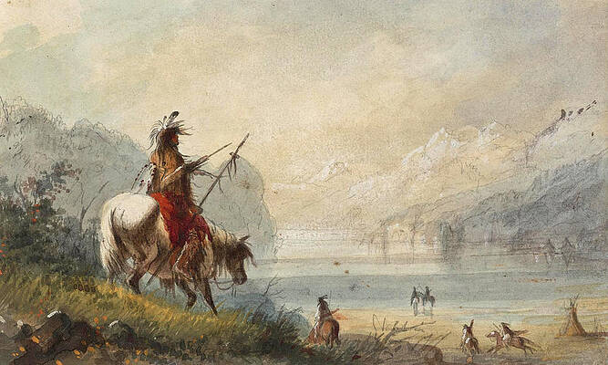 Oregon Indians Water Horses Print by Alfred Jacob Miller