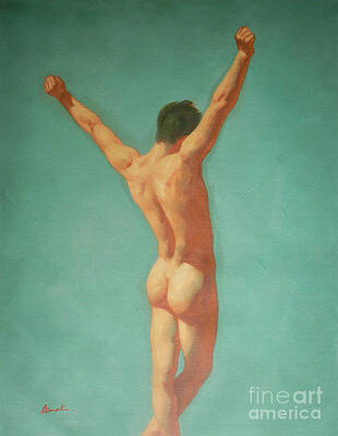 Wall Art - Painting - Original Male Nude Oil Painting Gay Boy Art On Linen-0022 by Hongtao Huang
