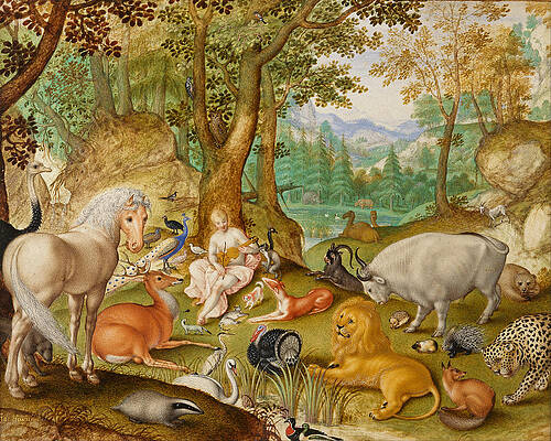 Orpheus Charming The Animals Print by Jacob Hoefnagel