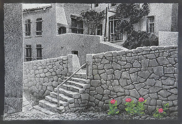 Outside church, Argens Minervois, France by Jon Falkenmire