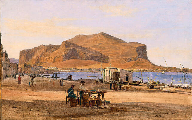Palermo Harbor with a View of Monte Pellegrino Print by Martinus Rorbye