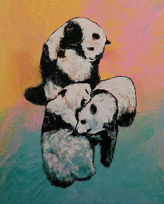 Wall Art - Painting - Panda Street Fight by Michael Creese